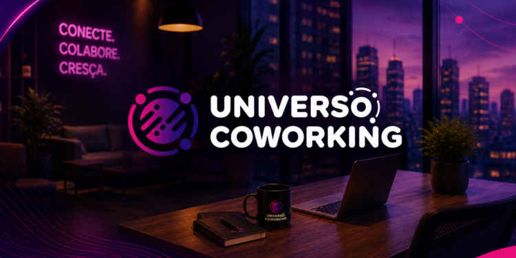 Espaço de trabalho moderno representando coworking, escritório virtual e sala comercial.